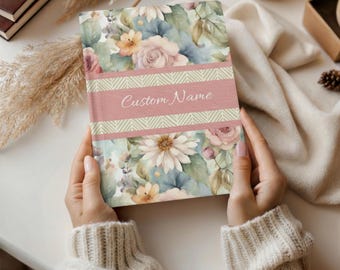 Shabby Chic Floral Personalized Hardcover Journal, Maid of Honor Gift, Wedding Gift, Mothers Day Gift, Custom Name Diary