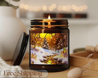 Mother’s Day Candle for Mom – Stained Glass Design – Snowy Gold, Gift for Mom, Cute Candle, Mom Gift Candle