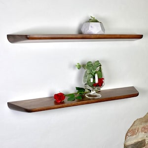 Floating Shelf with Harmonious Curves,  Custom Wooden Wall Shelves for Living Room, Unique Shelves for Wall Mounted, Walnut Book Shelving
