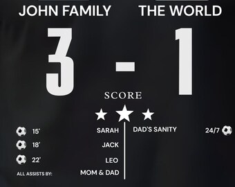 Custom Soccer Dad Shirt, Personalized Family Scoreboard T-Shirt with Kids Names, Funny Fathers Day Gift