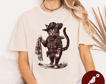 Cowboy Cat Shirt | Vintage Western Feline Tee | Funny Cat Lover Gift | Country Music Festival Outfit | Retro Rodeo Comfort Colors