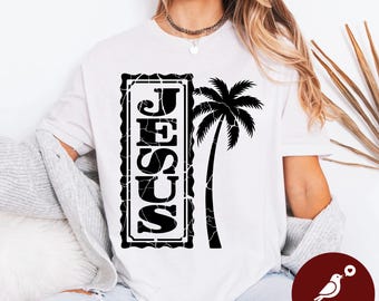 Jesus Palm Tree Shirt | Distressed Christian Tee | Tropical Summer Faith | Retro Surf Beach Outfit | Comfort Colors unisex T-Shirt