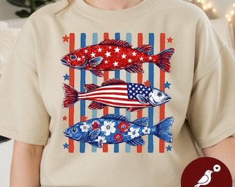Patriotic Fishing Shirt | American Flag Fish Tee | 4th of July Fisherman Outfit | Fathers Day Gift for Dad | Summer Boat Day Top