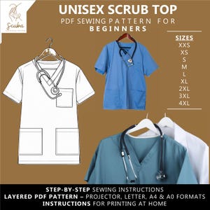 Unisex Scrub Top Schnittmuster PDF | DIY Sanitätsuniform | Krankenhaus Uniformen Formen