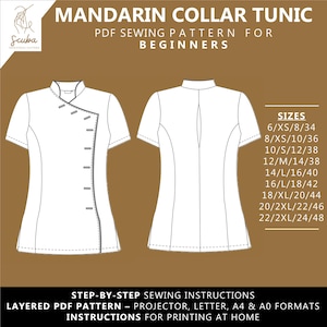 Tunic PDF Sewing Pattern | Mandarin Collar, Beginner-Friendly | Medical Scrub Mold