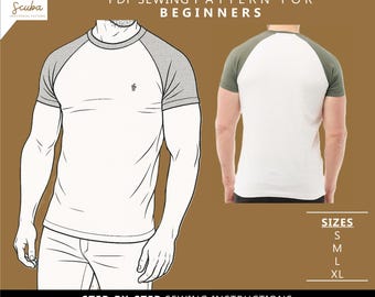Men's Raglan Sleeve T-Shirt Sewing Pattern | Beginner Friendly | PDF Instant Download | Home Printable