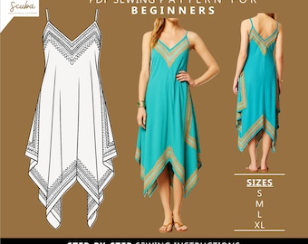 Women's Beach Dress PDF Sewing Pattern | Beginner-Friendly Summer Slip | Instant Downloadable