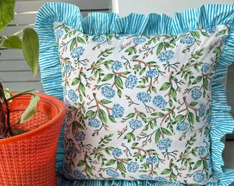 Boho katoenen kussensloop met ruches, aangepaste kussenhoes, verborgen ritssluiting kussensloop, blokdruk kussenhoes voor interieur kussen sierkussen