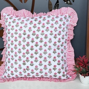 Housse de coussin en coton à imprimé blocs de main | Coussin décoratif indien | Housse de coussin décorative bohème | Décoration de canapé de ferme | Taie d&#39;oreiller 16x16 18x18 !