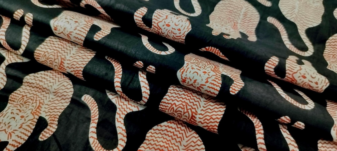 Tiger Block Print Cotton Fabric: Quilted Animal Print Upholstery