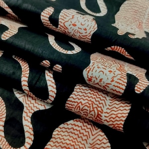 Tijgerblokprint Katoenen gewatteerde tijgerprint Stof op maat gesneden Dierenprints bekledingsstof Indian Delight-stof met tijgerprint