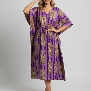 purple tiger print dress PURPLE GOLD TIGER STRIPE DRESS