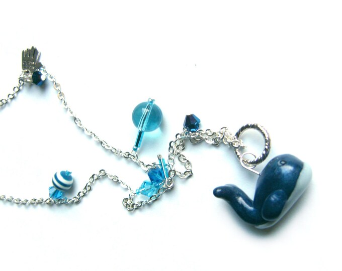 Blue Whale Necklace With Crystals and Polymer Clay Pendant Etsy