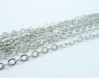 5meter  2x3mm White K (Rhodium Color) silver tone Brass  Flat Oval Chain E1024