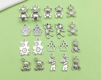 Mix 20pcs bulk Antique Silver Bear Charms pendant for DIY Bracelets Earrings Necklaces jewelry making Handmade Accessory