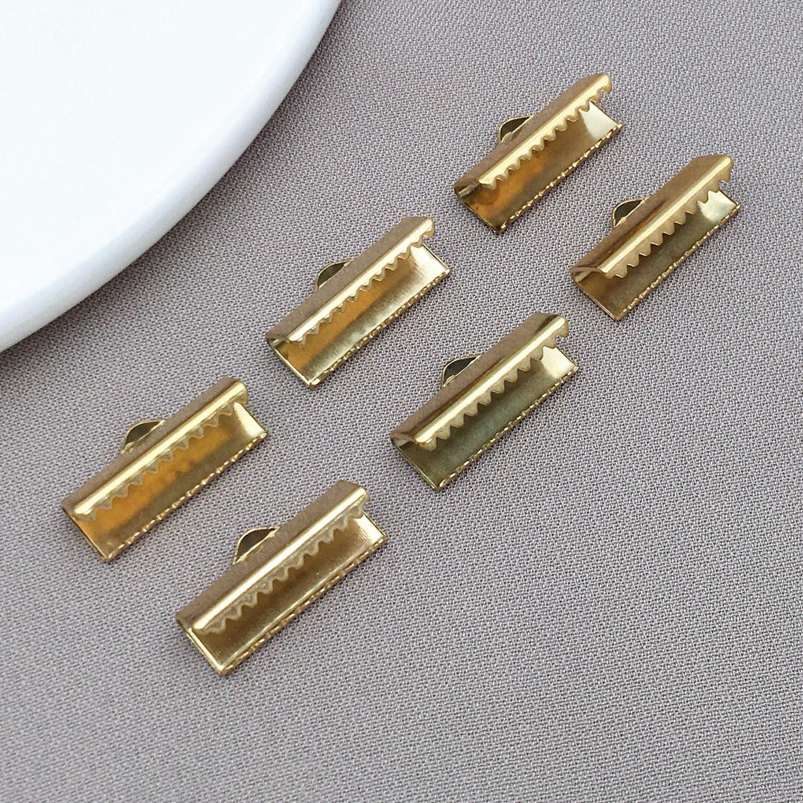 10/30pcs Rectangle Ribbon Ends With Clamps Stainless Steel Ribbon Crimp ...