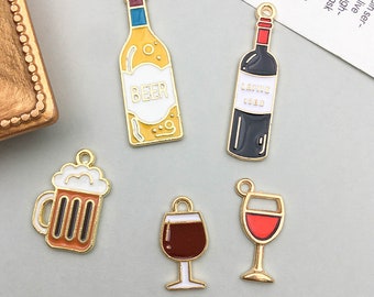 10pcs Fashion Alloy Enamel red wine glass Charm DIY Pendant for Bracelet Earrings Jewelry Making Accessories