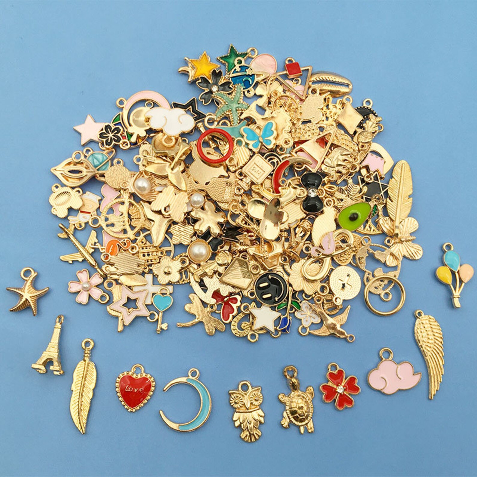 Mix 150PCS Enamel Gold Plated Charms Pendant for Jewelry Making Enamel ...