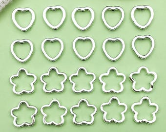 20/50pcs Heart Beads Flower Bead Frames Hollow Silver Metal Link Connector Spacers for Jewelry Making Bracelet Beading Supplies DIY Crafts