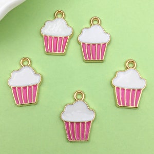 10/15/20pcs Enamel cake Charms Plated Gold cute cake food pendant For DIY Earring necklace Bracelet jewelry Making Accessories
