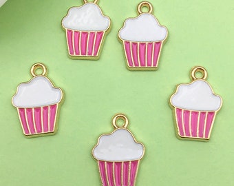 10/15/20pcs Enamel cake Charms Plated Gold cute cake food pendant For DIY Earring necklace Bracelet jewelry Making Accessories