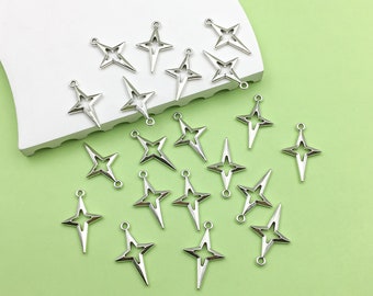 20pcs Silver four-pointed star Charm Pendant For Jewelry DIY Handmade earring Necklace Bracelet Craft Metal Accessories