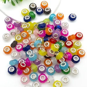Mix 30pcs Bulk European style large hole beads faceted Fit For Pandora DIY jewelry, DIY Euro large hole Acrylic beads