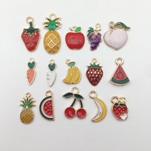5/10/15PCS Fruit Charms Enamel Charms Fruit Theme Gold Tone Cute Fruit ...