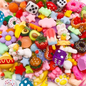 Randomly Mix 10 20pcs Colorful Resin Charms Cute Imitation Animal Fruit Food Series Pendants For DIY Jewelry Making Accessories