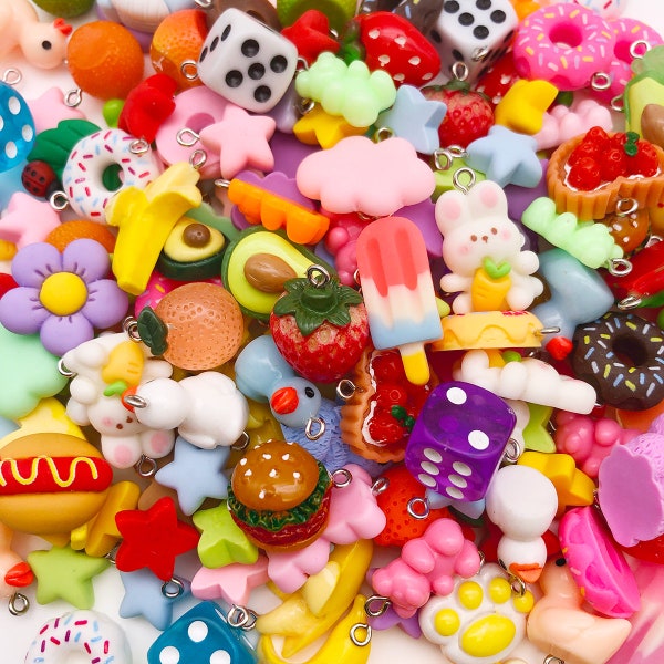 Random mix 10/20pcs Kawaii Resin Charm Pendant，Simulation food burger fruit charm for DIY Findings Jewelry Making Crafts Accessories