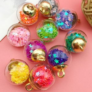 5/10/15 piezas de abalorios de bolas de cristal de colores mezclados al azar con abalorios de estrellas de confeti, pulseras de amuletos, fabricación de collares y pendientes de pulsera