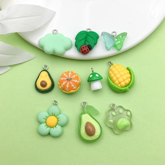 10pcs 3D Resin Cute Charms Green Avocado Corn Mushroom Cloud Butterfly Pendants for DIY Necklaces Earrings Bracelets Jewelry Making