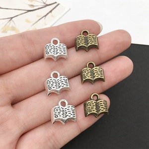 30/60/90PCS Book charms Tiny Book Charms Book Pendants Antiqued Silver Tone Open Book charms Books Charms Pendant for Jewelry Making