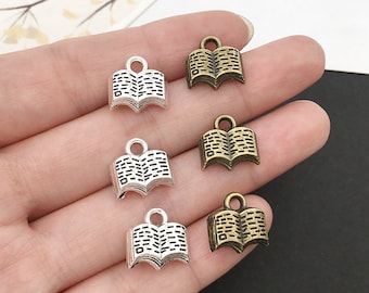 30/60/90PCS Book charms Tiny Book Charms Book Pendants Antiqued Silver Tone Open Book charms Books Charms Pendant for Jewelry Making