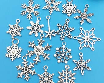 Mix16pcs bulk Antique Silver snowflake Charms pendant for DIY Bracelets Earrings Necklaces jewelry making Handmade Accessory