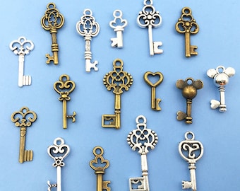 20/40/60pcs Key Charm Pendant Keys Skeleton Key Antique Gate Church Keys Steampunk Keys Charms Jewelry Wedding Beads Supplies Wind Chime