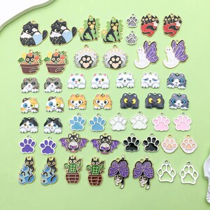52pcs Mixed Bulk Enamel Cute Cartoon Cat Charm DIY Gold Plated Animal Cat Assorted Pendant for DIY Handmade Jewelry Making Accessories