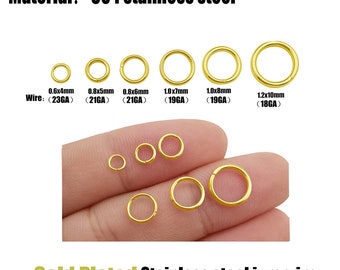 Größe 4 5 6 7 8 10 mm Edelstahl-Sprungringe, goldener Ton, geschlossene Biegeringe, Verbinder für Schließe, Armband, Halskette