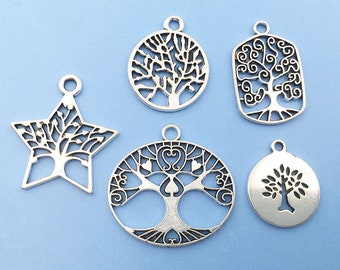 20/40/60pcs Antique Silver Filigree Tree OF Life Charm Pendant for Crafting, Jewelry Findings Making Accessory For DIY Necklace Bracelet
