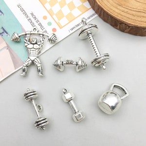 10/12pcs Antique Silver Weightlifting Exercise Dumbbell Charm Pendant For Jewelry DIY Handmade earring Necklace Bracelet Craft Accessories