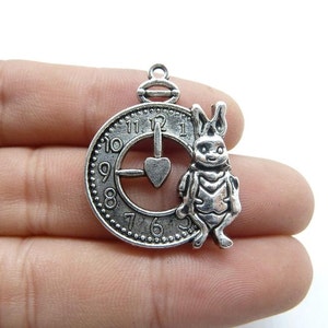 10pcs 25x31mm Antique Silver Alice Rabbit Bunny White Rabbit Watch Charm Pendant c8286