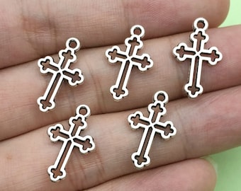 30pcs Antique Silver Cross Charm Hollow Heart Cross Metal Pendant for DIY Bracelet Necklace Earrings Jewelry Making Accessories 12x19mm