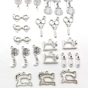 Mix 24pcs bulk Antique Silver Sewing Crafts Charms Collection Seamstress Designer pendant for DIY Bracelets Earrings Necklaces Accessory