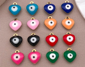 10/15pcs 8x9mm Enamel Stainless Steel Heart Evil Eye Charm Pendant Demon Eye Pendant for Earrings Bracelets Necklaces Jewelry Making Craft