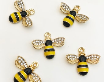 5/10/15 Uds. Abalorio de abeja esmaltado para hacer joyería, pendiente, colgante, pulsera, collar, amuletos, amuletos de diseño diy, amuletos de abeja, colgante de amuleto de abeja pequeño