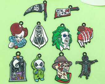 10pcs Enamel Halloween Charms Ghost Skeleton Dangle Halloween Scary Earring Necklace Bracelet Charms for Jewelry Making DIY Crafts Gifts