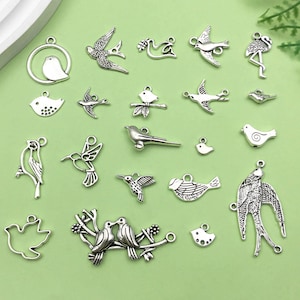 Mix20pcs bulk Antique Silver bird Charms animal pendant for DIY Bracelets Earrings Necklaces jewelry making Handmade Accessory