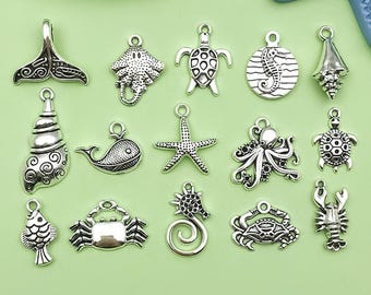15 / 20 stücke Antike Silber Marine Leben Charme Schildkröte Seestern Oktopus Legierung Anhänger für DIY Halskette Ohrringe Schmuck machen Handwerk Zubehör