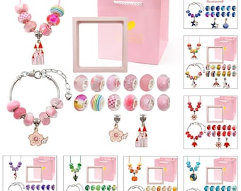 Pulseira infantil DIY, bijuteria artesanal, conjunto de pulseira com pingente de cristal DIY, caixa de presente requintada para meninas, materiais para confecção de colares.