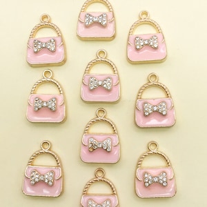5/10/15pcs Enamel rhinestone bag Charms Plated Gold woman bag pendant For DIY necklace Bracelet jewelry Making Accessories